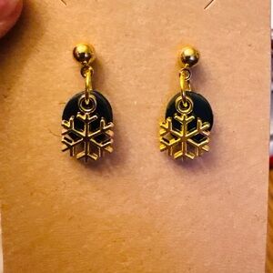 Gold and Black Clay Snowflake Earrings